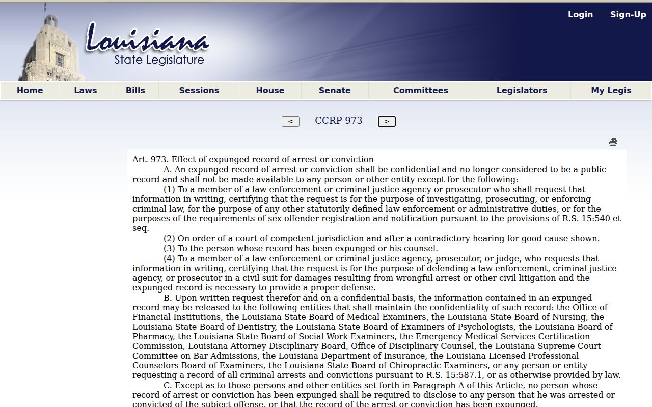 Forest record check and effect of Louisiana expungement