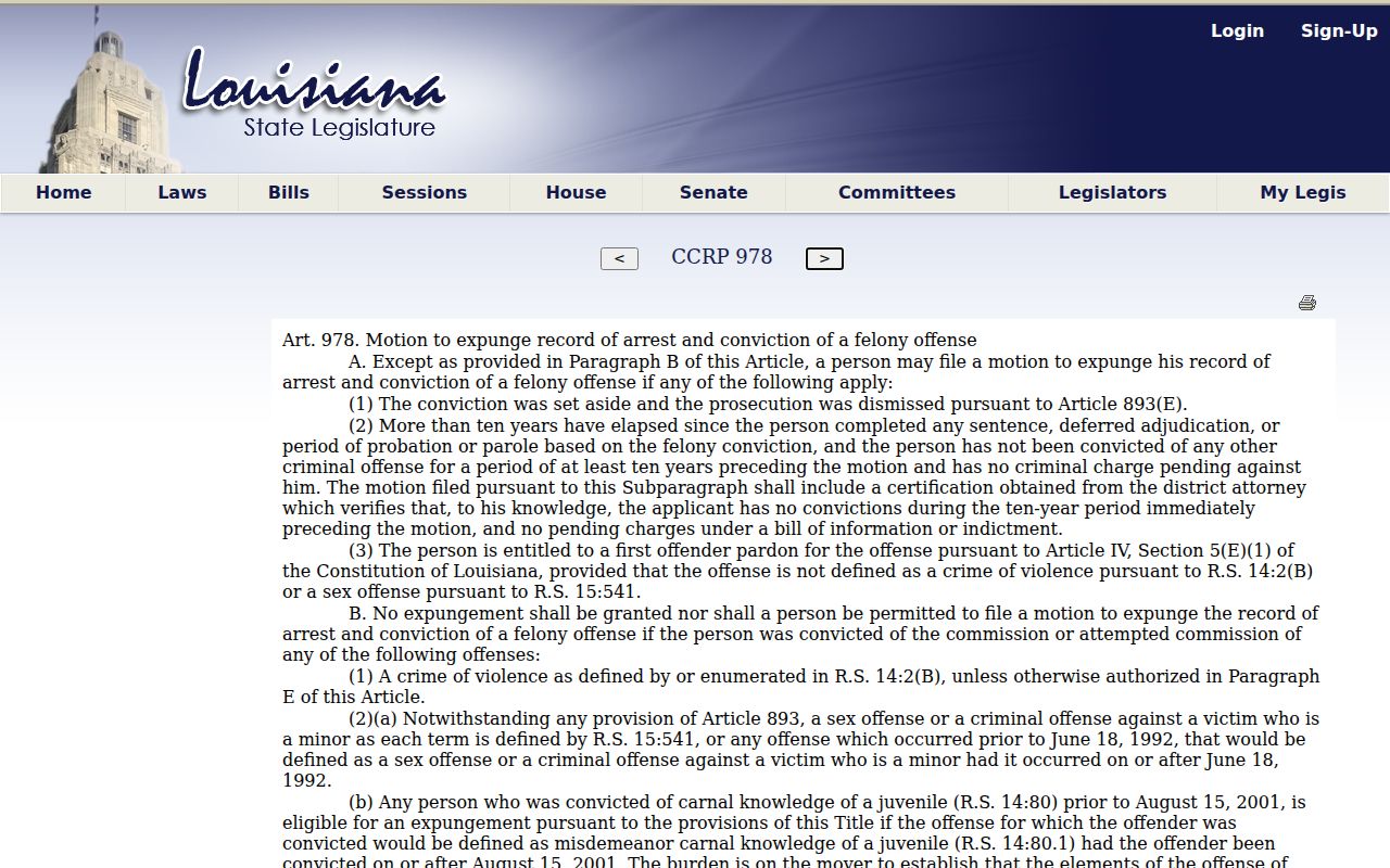 Forest criminal record and Louisiana felony expungement eligibility