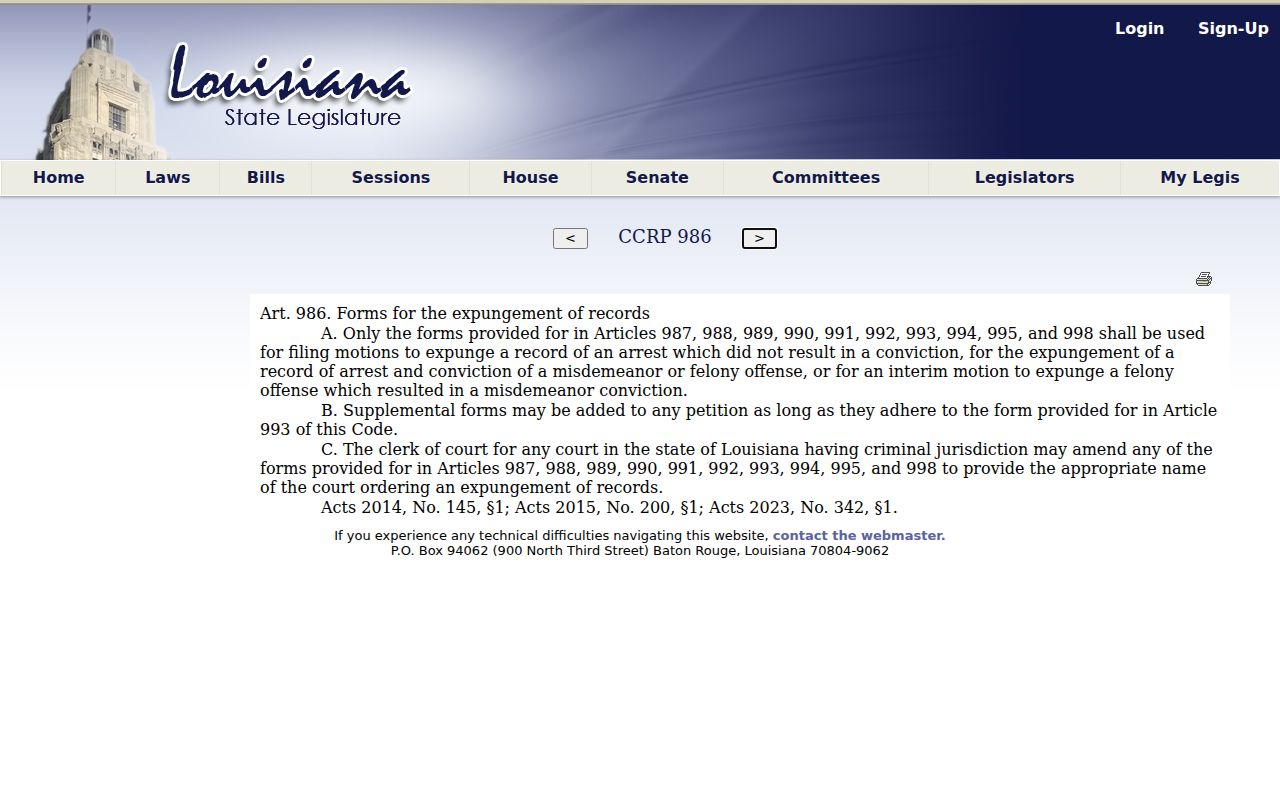 Forest records and Louisiana statutory expungement forms