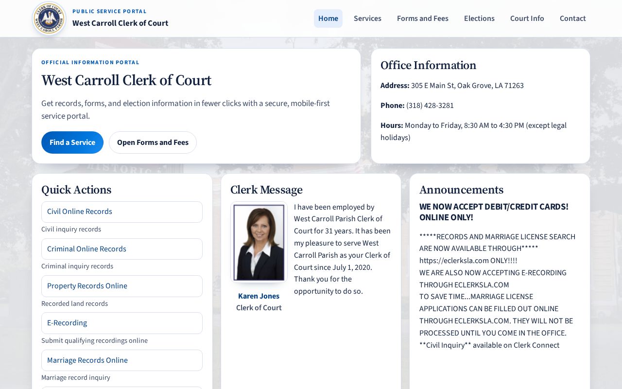 West Carroll Parish Clerk official homepage