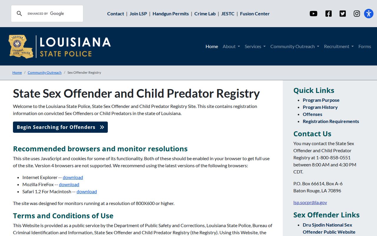 West Carroll Parish sex offender registry conditions screen