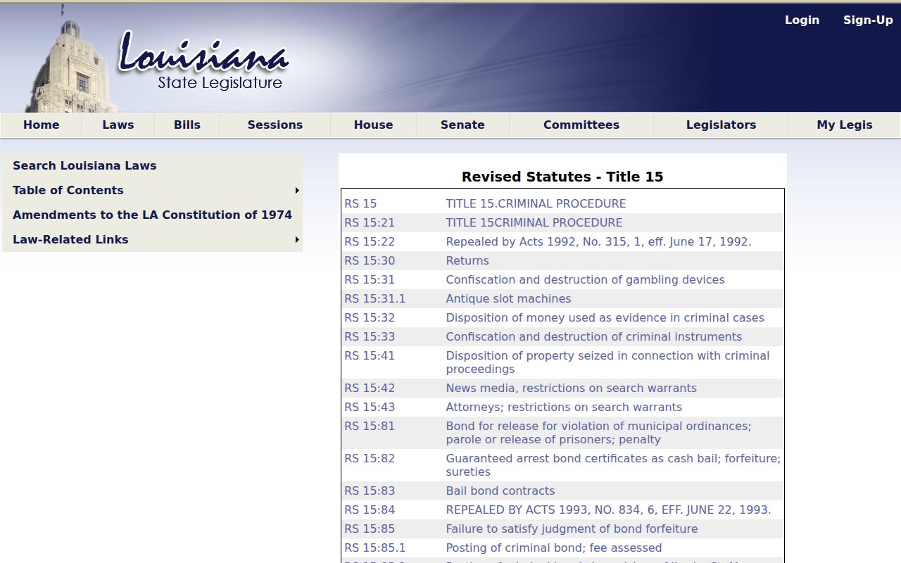 Louisiana Title 15 laws for West Carroll Parish sex offender registration